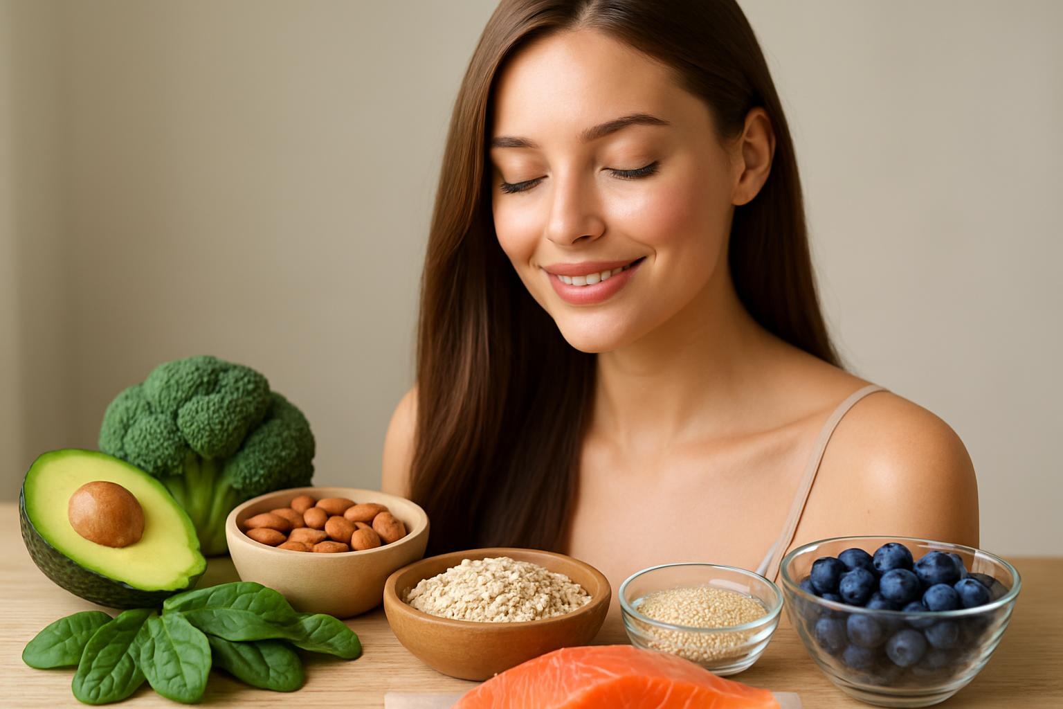 स्वस्थ बालों और त्वचा के लिए; खाद्य पदार्थ